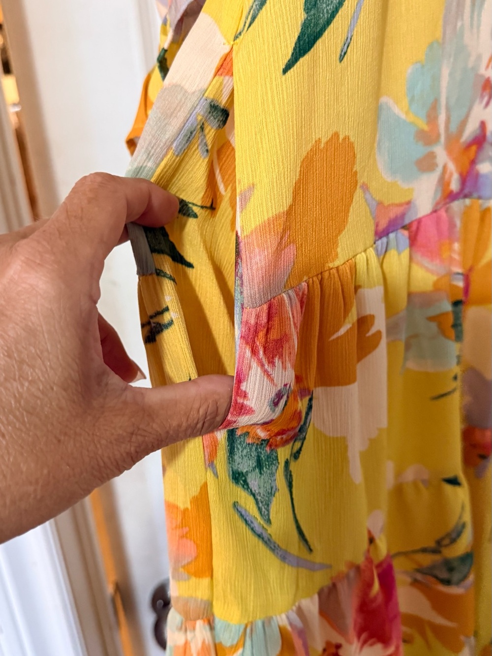 easel Yellow Floral Tiered Maxi Dress with Tassel Tie - Picture 6 of 9